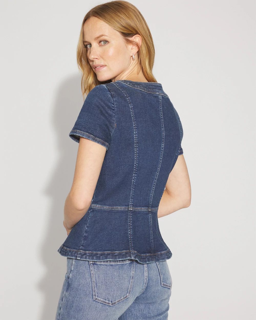 Short-Sleeve Peplum Jean Jacket | White House Black Market